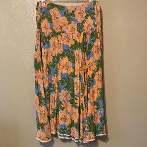 Cupio size 3X Vibrant Orange Green Floral Maxi  Skirt NWT